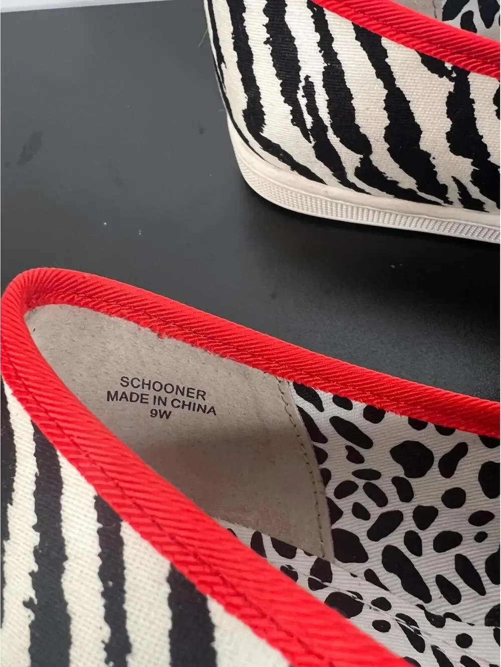 J Renee Zebra Print Sneakers 9Wide Rhinestone Toe Red Ribbon Lace Fashion Shoes - Picture 5 of 15